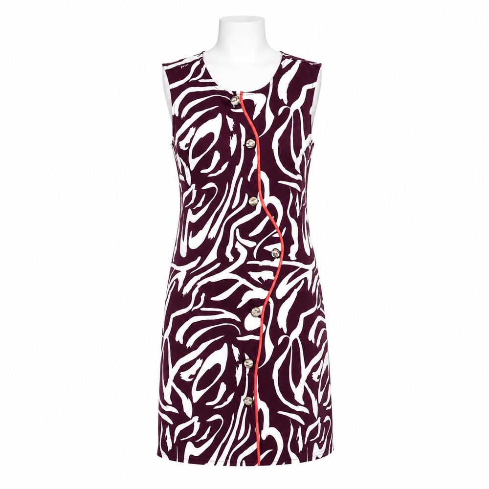 Crosby by Mollie Burch Dress Women L Purple White Abstract Asymmetric Button Mod